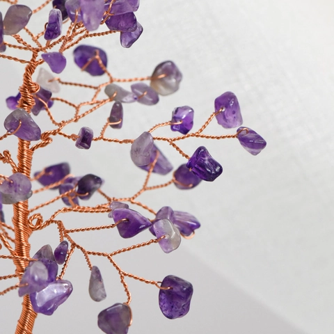 Árbol de Dinero de Cristal de Amatista y Cuarzo Rosa Natural Hecho a Mano Alambre de Cobre Bonsái de Piedras Curativas Con Base de Cerámica Decoración de Oficina en Casa
