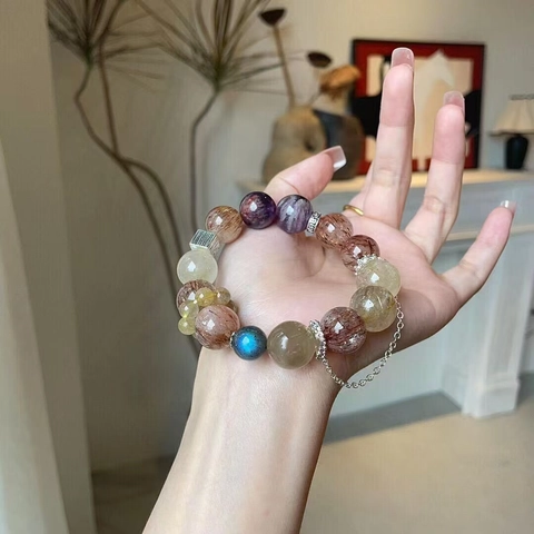 Bracciale Con Perle Tonde In Cristallo Misto Naturale Con Distanziatori In Metallo Gioielli Etnici Retro Di Moda Per Donna