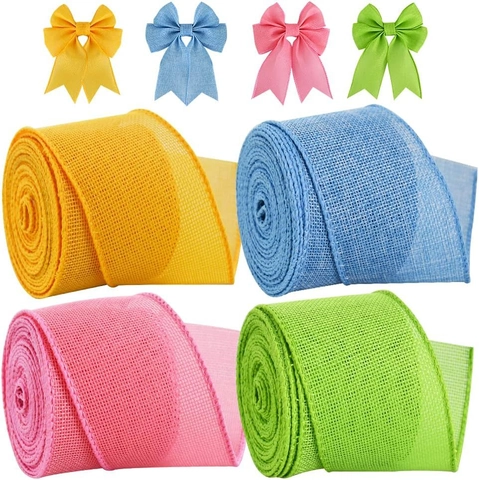 Easter Burlap Wired Ribbon Solid Color Decorative Mesh Webbing For Spring Festive Party DIY Bows Gift Wrapping Crafting