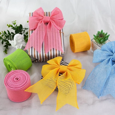 Easter Burlap Wired Ribbon Solid Color Decorative Mesh Webbing For Spring Festive Party DIY Bows Gift Wrapping Crafting