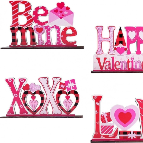 Letreros Decorativos de Mesa de Madera para el Día de San Valentín Corazón Amor Be Mine XOXO Gnomo Decoración de Bandeja Escalonada para Hogar Boda Fiesta Regalo Romántico