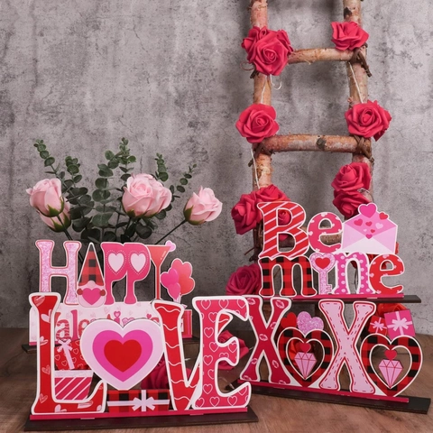 Letreros Decorativos de Mesa de Madera para el Día de San Valentín Corazón Amor Be Mine XOXO Gnomo Decoración de Bandeja Escalonada para Hogar Boda Fiesta Regalo Romántico