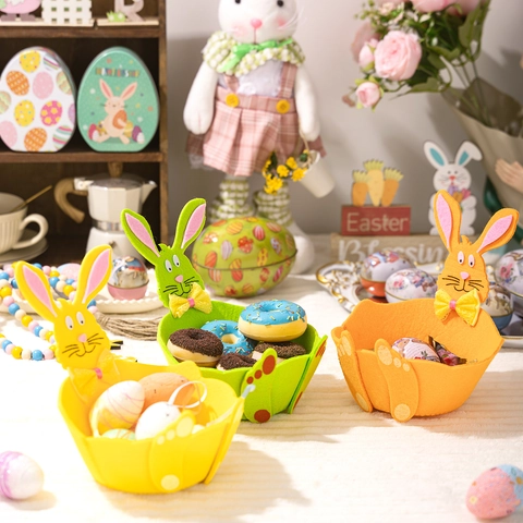 Easter Felt Rabbit Ear Storage Basket Cartoon Bunny Candy Gift Basket For Party Favor Decoration Home Supplies