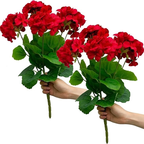 Artificial Geranium Flower Bush Fabric Red Pink Fake Begonia Flowers For Home Wedding Outdoor Garden Decorative Faux Plants