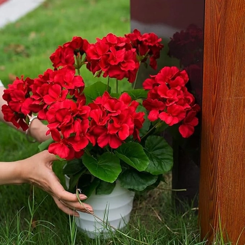 Artificial Geranium Flower Bush Fabric Red Pink Fake Begonia Flowers For Home Wedding Outdoor Garden Decorative Faux Plants