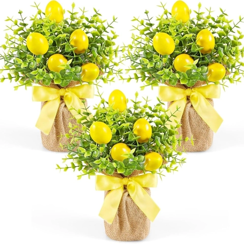 Künstliche Zitrone Eukalyptus Topfpflanze Mit Sackleinen Basis Und Gelber Schleife Bauernhaus Tischdekoration Frühling Ostern
