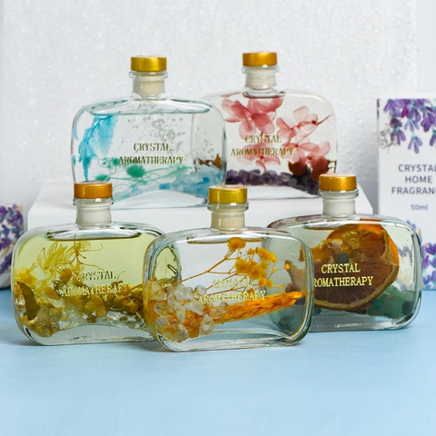 Crystal Aromatherapy Reed Diffuser Set With Natural Stones And Dried Flowers Glass Bottle Air Freshener For Home Office Car Decoration