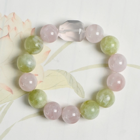 Natur Rosa Quarz Und Xiuyan Jade Perlenarmband Mit Facettiertem Rosa Kristall Vintage Eleganter Schmuck Für Damen
