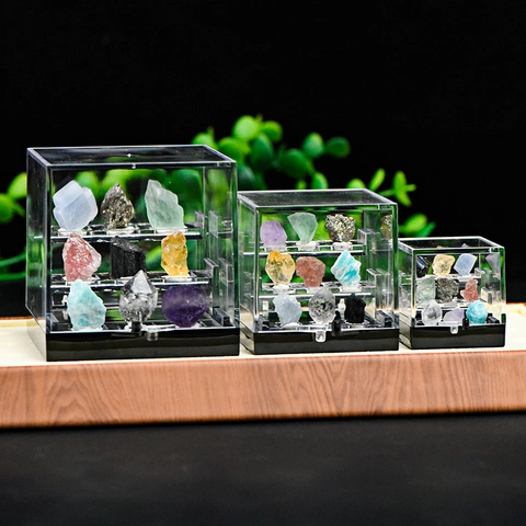 Boîte De Présentation De Spécimens Minéraux De Cristaux Naturels En Boîtier Acrylique Pour Décoration Et Éducation
