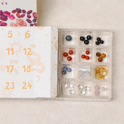 Christmas Advent Calendar DIY Jewelry Kit Natural Crystal Gemstone Round Beads Bracelet Making Set Surprising Gift For Kids Girls