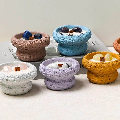 Zodiac Scented Candle Natural Crystal Handmade Soy Wax Mineral Texture Bowl Wood Wick Aromatherapy Home Decor Gift Item