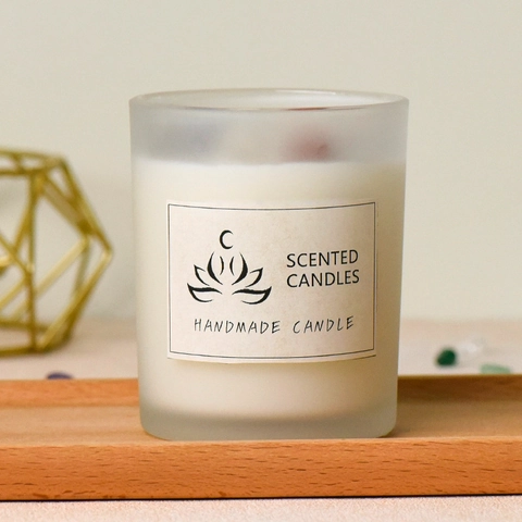 Handmade Scented Candle With Natural Crystal Stones Frosted Glass Jar Soy Wax For Aromatherapy Home Decor Healing Gift