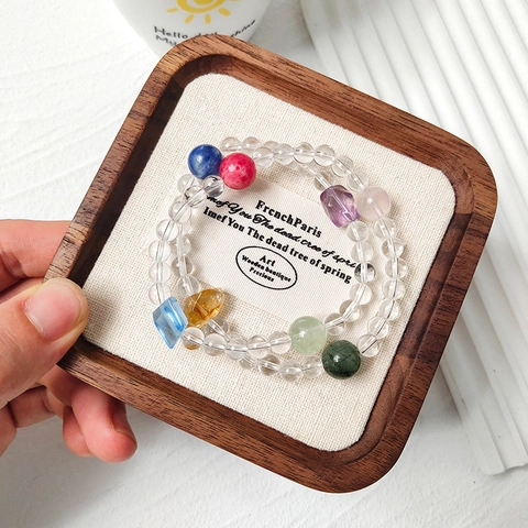 Natural White Crystal Multi-gem Double Strand Bracelet For Women Handmade Beaded Layered Energy Stone Jewelry Healing Gift