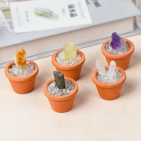 Natural Crystal Raw Stone Mineral Specimen Desktop Ornament With Terracotta Pot For Office Home Decoration Healing Stone Gift