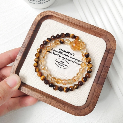 Set Di Bracciali Di Perline In Occhio Di Tigre E Quarzo Rutilato Giallo Doppio Strato Pietra Naturale Gioielli Elastici Per Donne