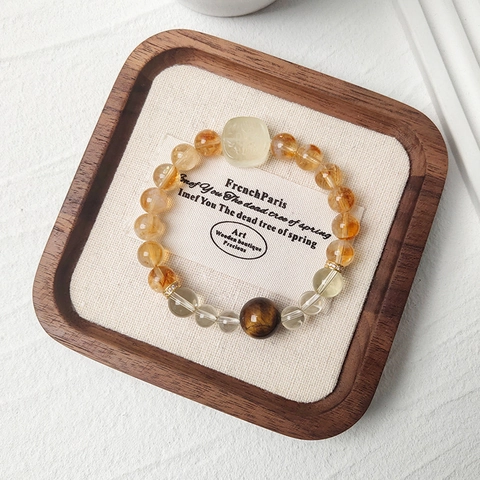 Natural Citrine Tiger's Eye White Crystal Jade Beaded Bracelet Handmade Healing Stone Jewelry For Men Women Wealth Gift