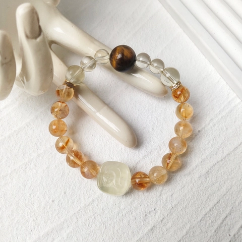 Natural Citrine Tiger's Eye White Crystal Jade Beaded Bracelet Handmade Healing Stone Jewelry For Men Women Wealth Gift