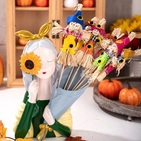 Decorazioni per Spaventapasseri del Ringraziamento Girasole Autunno Raccolto Giardino Arredamento Legno Paglia Sorriso