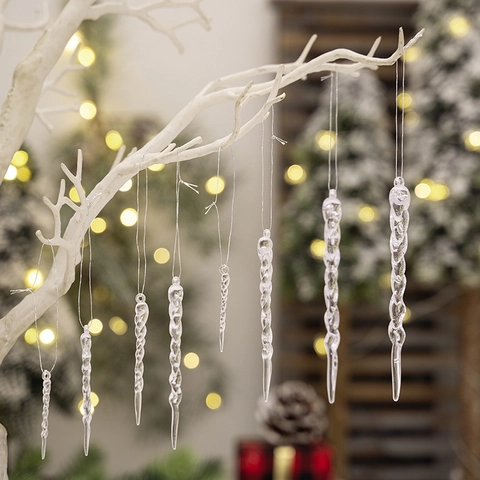 Transparent Acrylic Christmas Icicle Hanging Ornaments Spiral Design Clear Ice Cones For Holiday Tree Decorations Home Party Decor