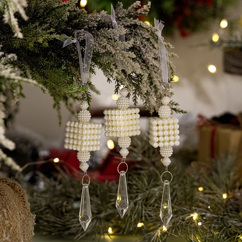 Decorazioni Natalizie Sospese in Perla Artificial Sintetica e Cristallo Acrilico a Forma di Ijskegel per Casa Festa e Vacanze