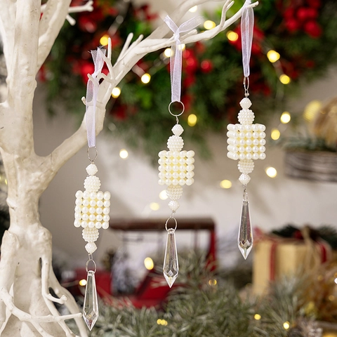 Decorazioni Natalizie Sospese in Perla Artificial Sintetica e Cristallo Acrilico a Forma di Ijskegel per Casa Festa e Vacanze