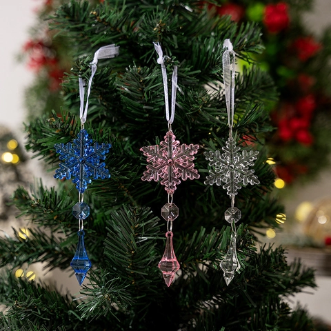 Decorazioni Natalizie a Sospensione in Acrilico a Forma di Fiocco di Neve e Cono di Ghiaccio Rosa Blu Trasparente Effetto Cristallo
