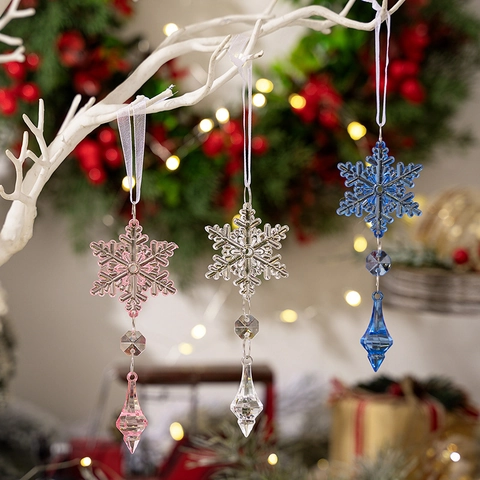 Decorazioni Natalizie a Sospensione in Acrilico a Forma di Fiocco di Neve e Cono di Ghiaccio Rosa Blu Trasparente Effetto Cristallo
