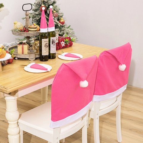 Mini Kerstmuts Bestekhouder Wijnfles Decor Zachte Niet-geweven Pompon Muts Feestelijke Feesttafel Ornament Grijs Roze Diner Accessoire