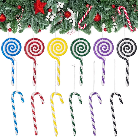 Weihnachten Lutscher Und Zuckerstange Hängende Ornamente Kunststoff Harz Spiralmuster Bunte Festival Dekorative Anhänger
