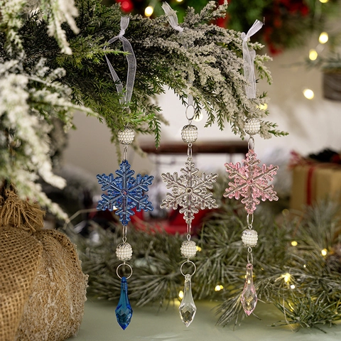 Adorno Colgante de Copo de Nieve de Navidad de Acrílico Con Perla Artificial Colgante de Gota de Agua Decoración de Árbol