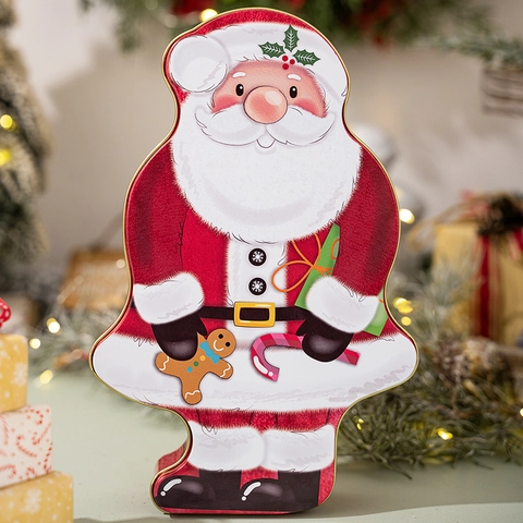 Santa Claus Shaped Tinplate Box Christmas Gift Packaging Metal Storage Container Cartoon Candy Jar Piggy Bank Festive Decor