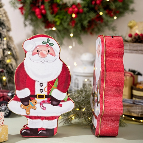 Santa Claus Shaped Tinplate Box Christmas Gift Packaging Metal Storage Container Cartoon Candy Jar Piggy Bank Festive Decor