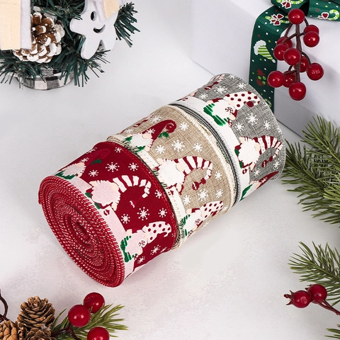 Nastro di Sacco Con Gnomi di Natale e Stampa di Fiocchi di Neve Per Confezioni Regalo Decorazione Festiva Rotolo di Nastro