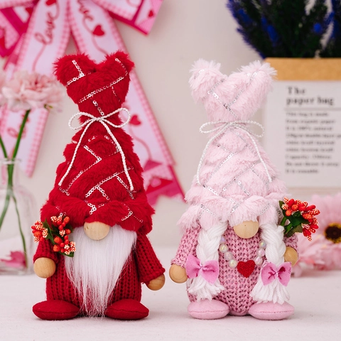 Valentin Gnom Plüschpuppe Gestricktes Herz Pailletten Hut Nordische Tomte Ornament Desktop Dekoration Romantisches Geschenk