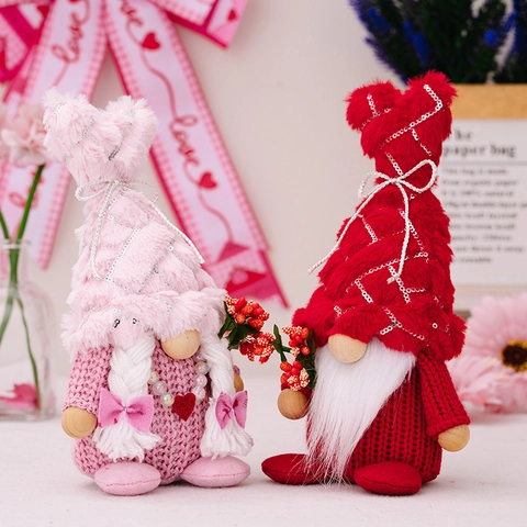 Valentin Gnom Plüschpuppe Gestricktes Herz Pailletten Hut Nordische Tomte Ornament Desktop Dekoration Romantisches Geschenk