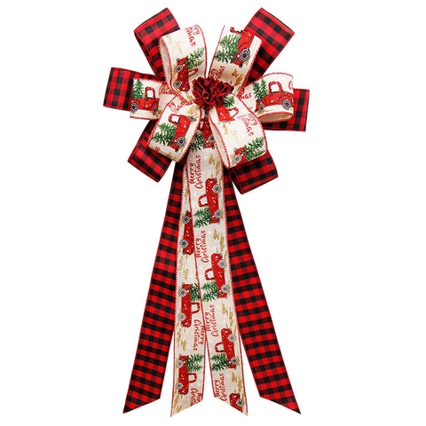 Lazo Para Copa De Árbol De Navidad Cuadros Y Cinta Arpillera Camión Vintage Gran Lazo Decorativo Para Decoración Del Hogar