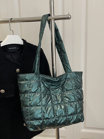 Quilted Puffer Tote Bag Metallic Shiny Large Capacity Lightweight Square Grid Stitching Casual Chic Shoulder Bag For Women
