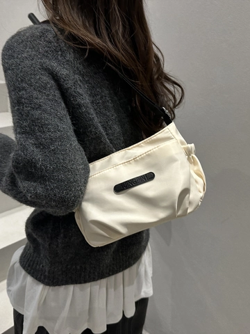 Geplooide Nylon Schoudertas Crossbody Met Verstelbare Riem Meerdere Zakken Casual Eenvoudige Trendy Mode Voor Dames