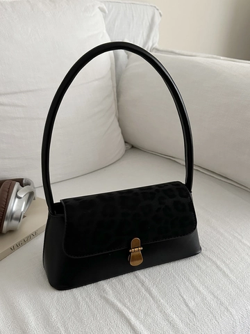 Vintage Leopard Print Underarm Bag For Women PU Leather Minimalist Shoulder Bag With Gold Hardware Retro Fashion Handbag
