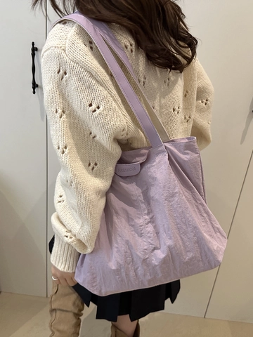 Bolso Tote de Gran Capacidad para Mujer Textura Arrugada Minimalista Urbano Bolso de Hombro de Nylon Moda Color Sólido