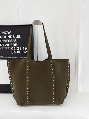 Borsa Tote in Velluto a Coste Vintage per Donna Grande Capacità Borsa a Tracolla Con Rivetti Argento Borsa da Lavoro Donna