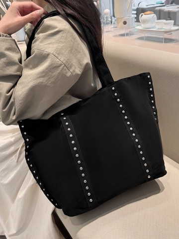 Borsa Tote in Velluto a Coste Vintage per Donna Grande Capacità Borsa a Tracolla Con Rivetti Argento Borsa da Lavoro Donna