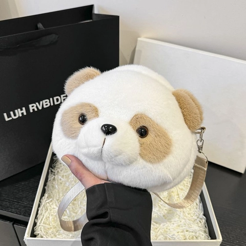 Cute Cartoon Panda Shaped Plush Crossbody Bag For Women Girls Soft Faux Fur Animal Shoulder Bag Mini Versatile Daily Handbag