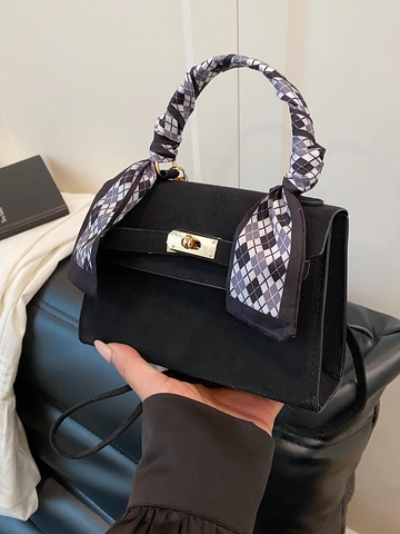 Sac à Main Élégant Style Kelly pour Femmes en Cuir PU Mat Sac à Bandoulière Avec Poignée Enveloppée de Foulard en Soie