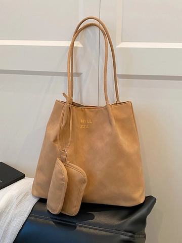 Large Capacity Tote Bag And Small Pouch PU Leather Frosted Retro Shoulder Bag For Women Urban Simple Commute Office