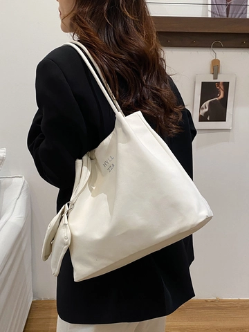 Large Capacity Tote Bag And Small Pouch PU Leather Frosted Retro Shoulder Bag For Women Urban Simple Commute Office