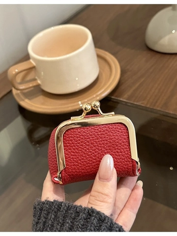 Mini Portemonnee Vintage Kiss Lock Tas Lychee Patroon PU Leer Kleine Sieradendoos Draagbare Handtas Ornament Voor Dames