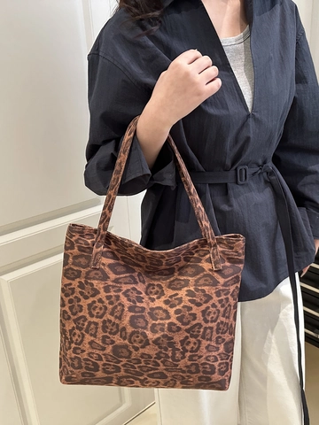 Leopardenmuster Tote Bag Große Kapazität Retro PU Leder Leinwand Schultertasche Für Damen Täglich Pendeln Mode Handtasche
