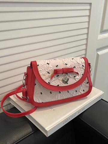 Koreaanse Stijl Schoudertas Strik Hart Hanger PU Stof Contrast Crossbody Tas Zoete Mode Kleine Vierkante Tas Vrouwen