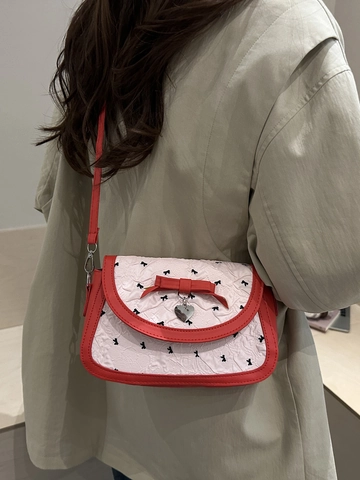 Koreaanse Stijl Schoudertas Strik Hart Hanger PU Stof Contrast Crossbody Tas Zoete Mode Kleine Vierkante Tas Vrouwen